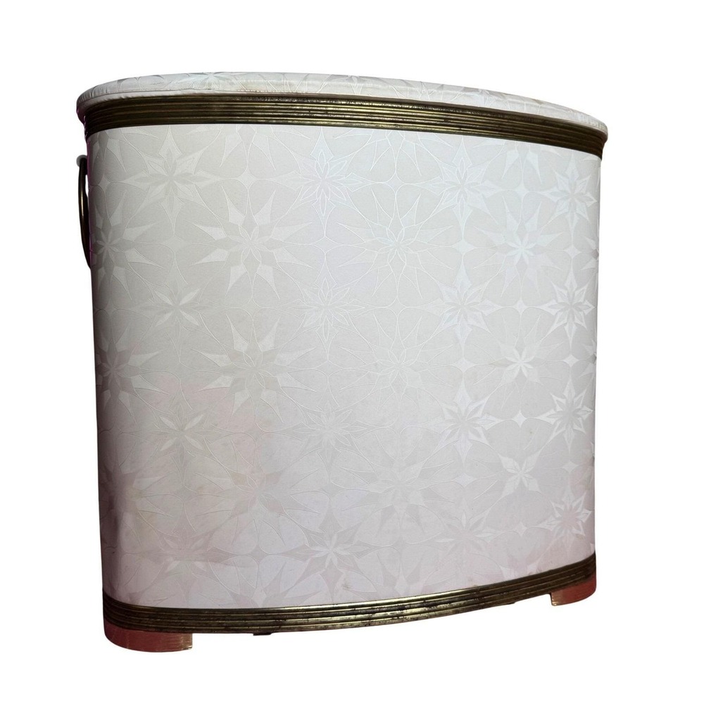 Vintage MCM Laundry Hamper White Atomic Starburst Gold Trim Retro 1960s Kitch
